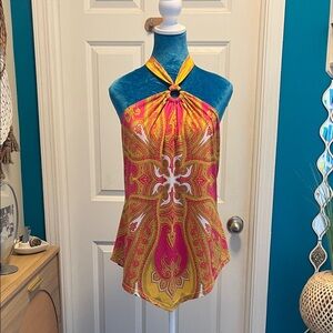 INC International Concepts Pink and Yellow Halter Blouse